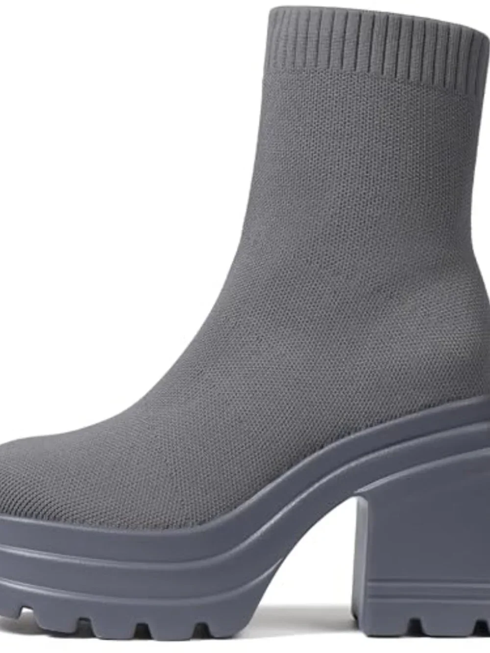 Women's Comfortable Square Toe Slip On Stretch Knit Platform Chunky Heel Sock